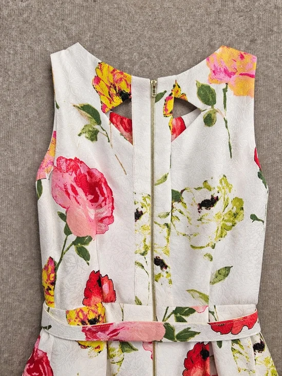 Danny & Nicole Floral Fit & Flare Dress – Sleeveless Belted - Picture 4 of 8